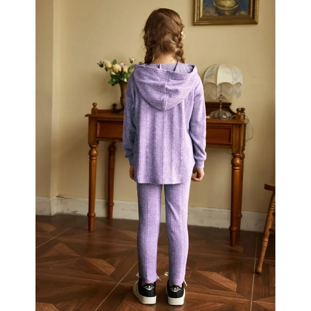 Girl's Sweaters Set 2 Piece Outfits Rib-Knit Sweatsuits Cute Pullover Sweatshirt
